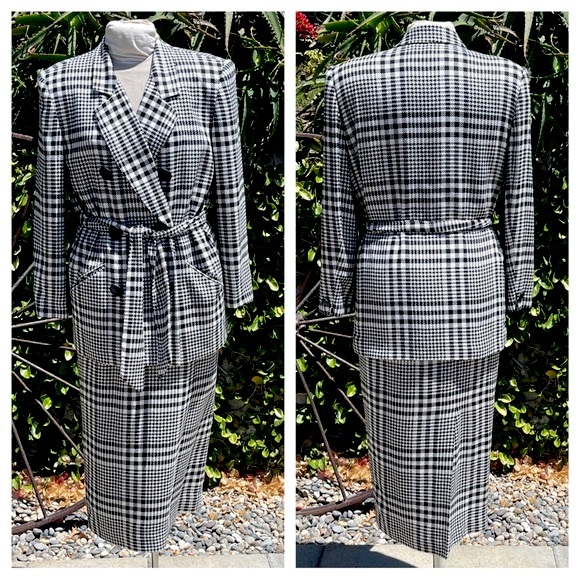 Christian Dior 1980s houndstooth print plaid skirt set - Picture 1 of 9